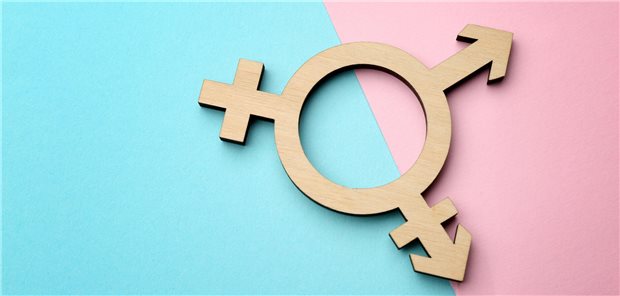 Symbol verschiedener geschlechter auf rot-blauem Hintergrund.