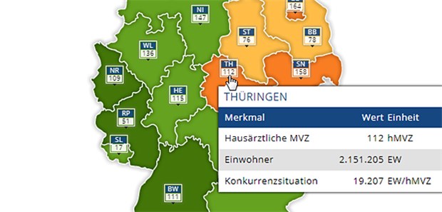 Die Hausarzt-MVZ-Situation in Thüringen: Hier ist die Konkurrenz deutschlandweit am größten.