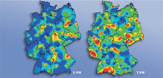 Hotspots werden größer Die Influenzakarte wird zunehmend rot, die aktuelle Welle nähert sich ihrem Scheitelpunkt.