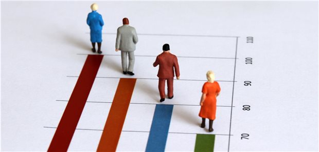 Lebenserwartung in Deutschland fast unverändert Symbolbild, Figuren auf Skala