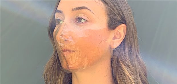 Bio-Maske aus Zellulose Die Maske aus durchsichtiger Zellulose ist nach Verwendung biologisch abbaubar.
