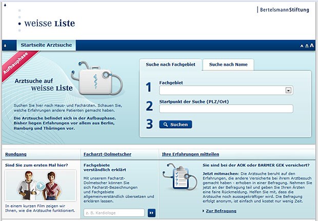 Telefonaktion: Arzt und Patient im Netz Die Online-Arztsuche ist über drei Startseiten erreichbar.