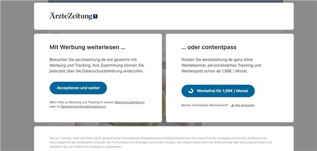Cookies oder nicht – Online-Leser der „Ärzte Zeitung“ haben nun die Wahl Die Online-Leser der „Ärzte Zeitung“ können seit Oktober wählen, wie sie die Inhalte auf aerztezeitung.de lesen möchten: mit oder ohne Werbung.