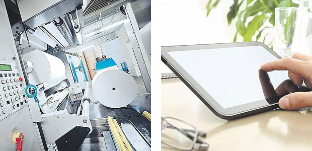 Neue Technik sorgt für Dynamik Die Zeitungsherstellung ist zu einer technischen Höchstleistung geworden. Immer mehr Zeitungsausgaben gibt es mittlerweile auf Tablet-Computer.