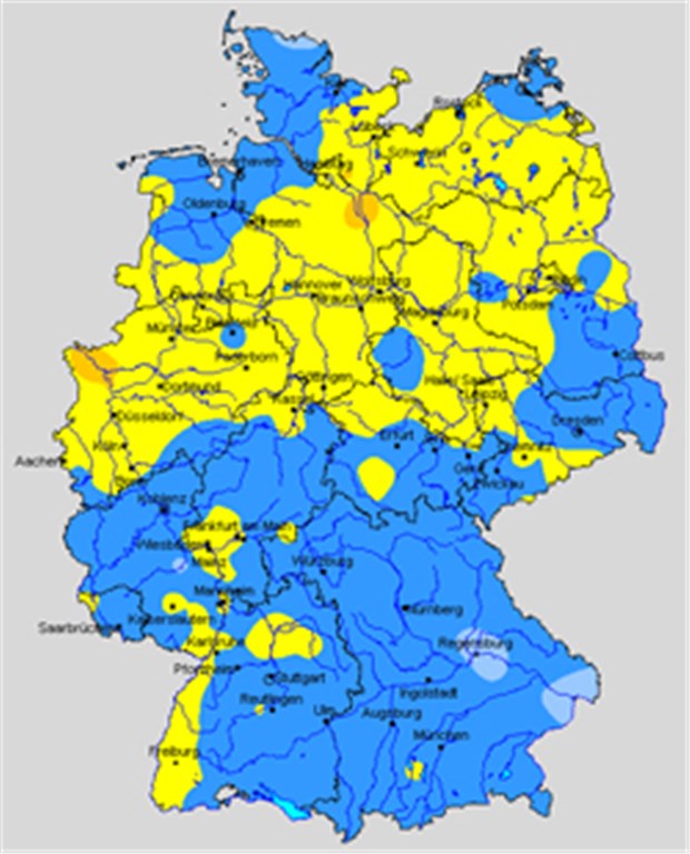 Hitze und Ozon setzen Atemwegskranken zu Die maximalen Stundenmittelwerte der Ozonkonzentration am 10. Juni: vor allem der Norden weißt Werte teils deutlich über 180 µg/qm auf.