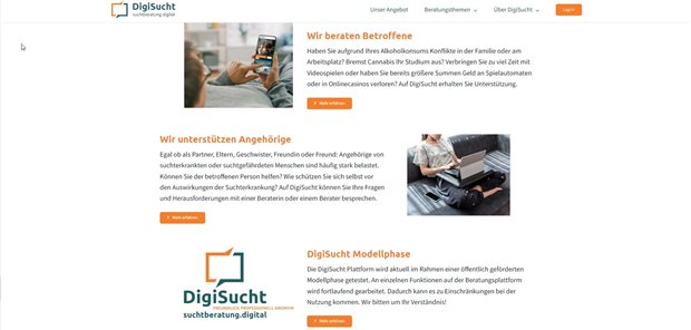 Wie DigiSucht die ambulante Suchthilfe unterstützt DigiSucht bietet nicht nur Infos, sondern als digitale Beratungsstelle auch die Möglichkeit des direkten Austausches mit Suchtexperten.