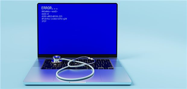 KVen: Digitalisierung braucht Mehrwert und keine Strafandrohungen Laptop mit Error-Meldung