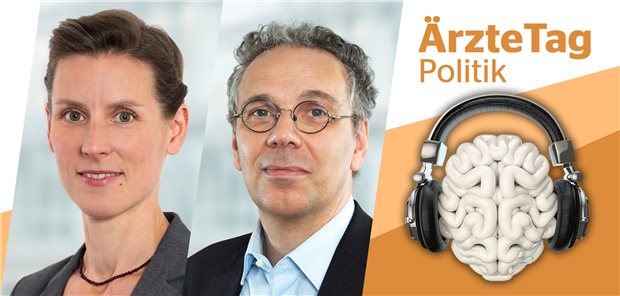Müssen wir keine Angst mehr vor Lieferengpässen bei Medizinprodukten haben? Dr. Christina Ziegenberg, stellvertretende Geschäftsführerin, und Dr. Marc-Pierre Möll, Geschäftsführer und Vorstandsmitglied im Bundesverband Medizintechnologie (BVMed, von links)
