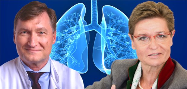 COPD-Verschlechterung? Symptome senken! Dr. Petra Sandow (rechts), Fachärztin für Allgemeinmedizin und Hausärztin in Berlin-Westend und Prof. Dr. Claus Vogelmeier (links), Direktor der Klinik für Innere Medizin, Schwerpunkt Pneumologie, am Universitätsklinikum Marburg, außerdem Vorsitzender der Deutschen Lungenstiftung und Mitglied im Board of Directors der Global Initiative for Chronic Obstructive Lunge Disease (GOLD). Beide sind Mitglied der Initiative „COPD Verschlechterung? Nicht warten, handeln!“.