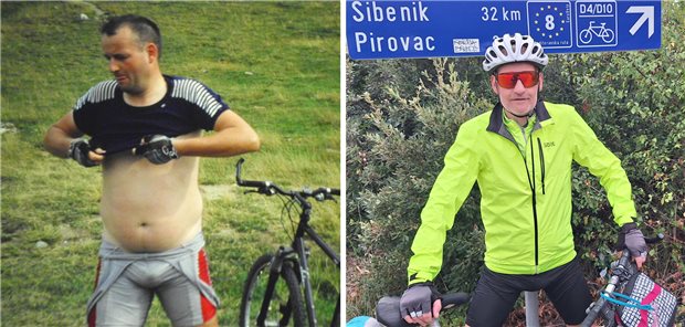 Dr. Rainer Limpinsel bevor er sein Leben veränderte (links) und nach seiner Lebensumstellung (rechts).