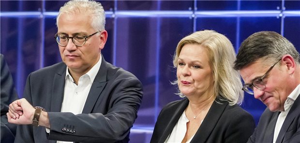 CDU hat als klare Siegerin in Hessen freie Partnerwahl Tarek Al-Wazir, Nancy Faeser und Boris Rhein.