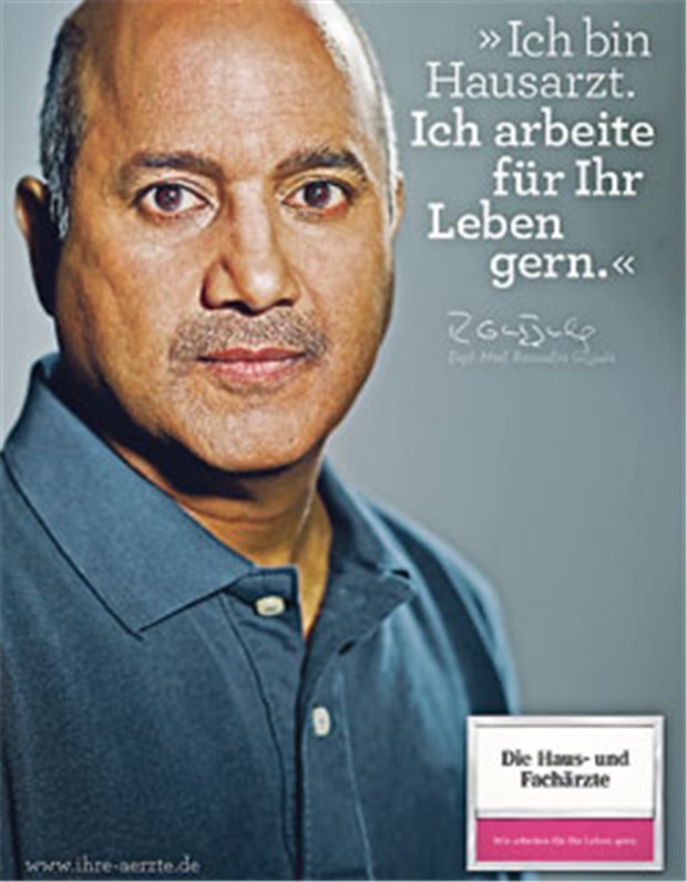 Echte Ärzte werben für ihren Beruf Ein Gesicht der Kampagne; Hausarzt Ravindra Gujjula.