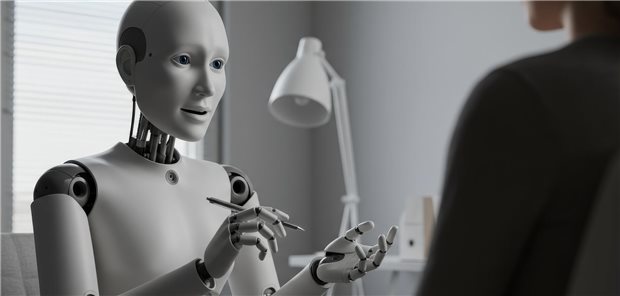 Roboter spricht mit Patient während Psychotherapiestunde