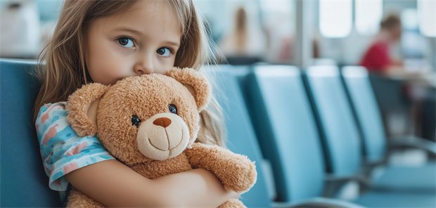 Ein Mädchen mit einem Teddybären.
