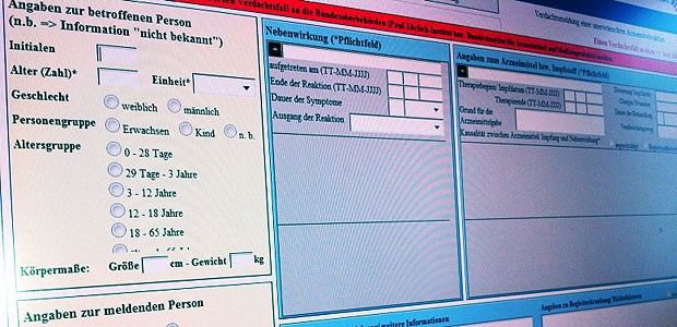 Nebenwirkungen jetzt online melden Ein Screenshot der Webseite, auf der Patienten die Nebenwirkungen melden können.