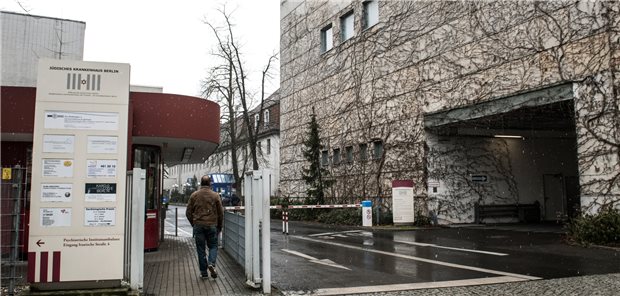 Immer mehr Patienten in Berliner KV-Notdienstpraxen – und steigendes Defizit Ein Mann geht auf das Gelände des Jüdischen Krankenhauses in Wedding. Dort befindet sich eine der Notdienstpraxen der Kassenärztlichen Vereinigung (KV).