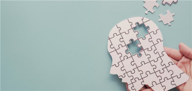 Hände halten Gehirn mit Puzzle Papierausschnitt. 