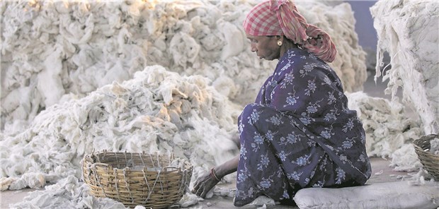 Shoppen wir uns und die Umwelt kaputt? Eine Frau im indischen Kolkata sortiert Baumwolle auf dem Baumwollmarkt. Deren Anbau verbraucht ungeheure Mengen Wasser, der Einsatz von Pestiziden belastet die Umwelt und die Gesundheit der Menschen.