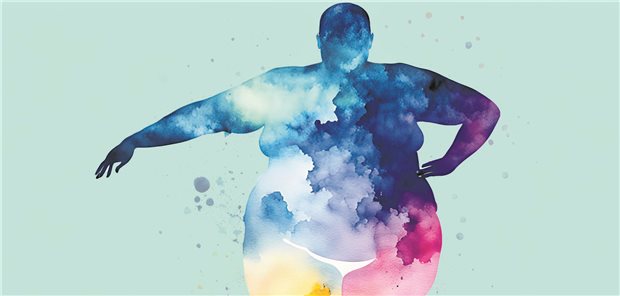 Buntes Aquarell einer übergewichtigen Person 