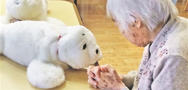 Künstliche Emotionen, besser als nichts? Emotionale Robotik in einem Pflegeheim im japanischen Yokohama: Die Roboterrobbe „Paro“ reagiert auf Zuwendung. © Lars Nicolaysen / dpa