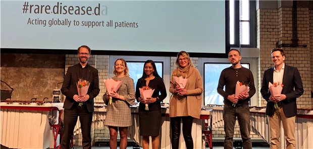 „Wir sind gar nicht mehr so selten, wie wir denken“ Engagierte Spezialisten für die Seltenen (von links):. Dr. Frank Stehr, Taylor Kane, Dr. Uma Ramaswami, Dr. Lilian Monteiro-Palma, Oliver Hülsken und Dr. Alexander Schuth.