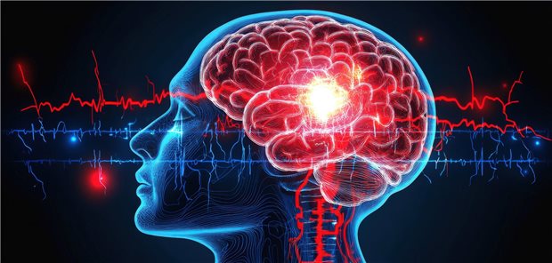 Illustration eines Gehirns während eines epileptischen Anfalls.