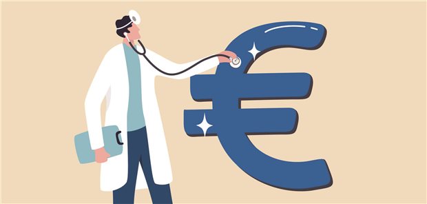Arzt horscht ein Euro-Symbol ab.