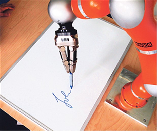 Roboter kann Handschrift imitieren Fließende Bewegungsabläufe: Der Roboter ahmt eine Handschrift nach.