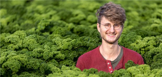 Christian Nordquist steht in einem Grünkohlfeld
