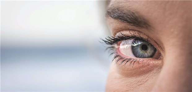 Ein Frauenauge mit gerötetem Lidrand