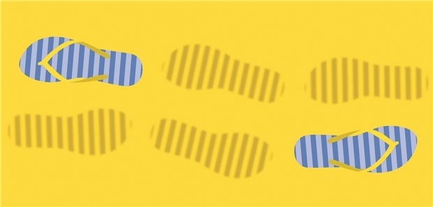 Grafik mit Bildern von Flip-Flops auf gelbem Untergrund
