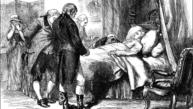 Mehr Geld für Tote George Washington auf dem Sterbebett: Seine Versicherung musste sich um den Morbi-RSA keine Gedanken machen.