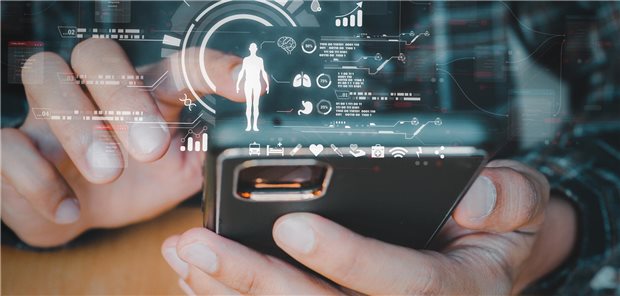 Wechsel von Gemeinschafts- in neue Praxis: Was passiert mit den Patientenakten? Symbolisierte Gesundheitsdaten entspringen einem Mobiltelefon.