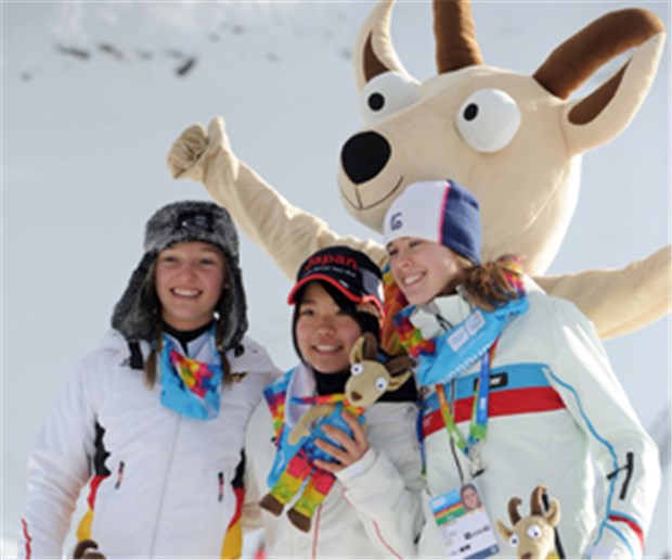 Der große Stress der kleinen Olympioniken Großer Jubel bei den Skispringerinnen für die ersten drei Plätze.