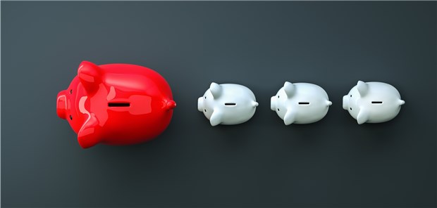 Arme und reiche Kassen trennen (Finanz-)Welten Großes und kleine Sparschweine hintereinander: Wer hat die dicksten Finanzpolster unter den Kassen?
