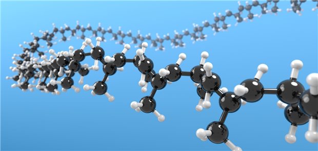 Dreidimensionale Darstellung der Molekularstruktur eines Polymers.