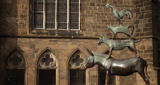 Bremen wird nicht geteilt Ihre Stadt bleibt ungeteilt: die Bremer Stadtmusikanten.
