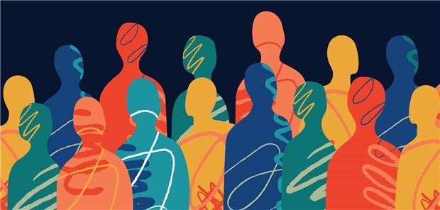 Umrisse mehrere Menschen in bunten Farben.