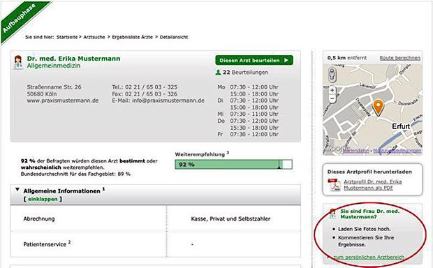 Im persönlichen Arztbereich der Online-Arztsuche können Ärzte die Ergebnisse der Befragung kommentieren.