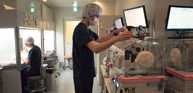Erleichterte Eizellspende in Japan In der Hanabusa Women‘s Clinic in Kobe: Das Labor ist weitgehend im Halbdunkel, um die biologischen Prozesse nicht durch zu viel Licht zu beeinflussen.