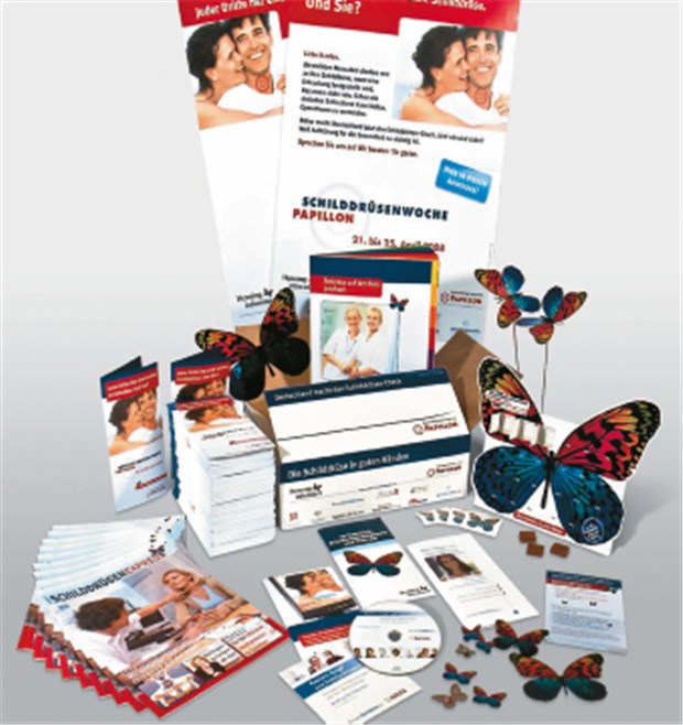Ende April: Schilddrüsenwoche Papillon Interessenten erhalten ein Paket mit reichem Inhalt. © Sanofi-Aventis