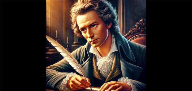 Die Duftmarke: Omen est nomen Johann Wolfgang von Goethe am Schreibtisch mit einer Schreibfeder.