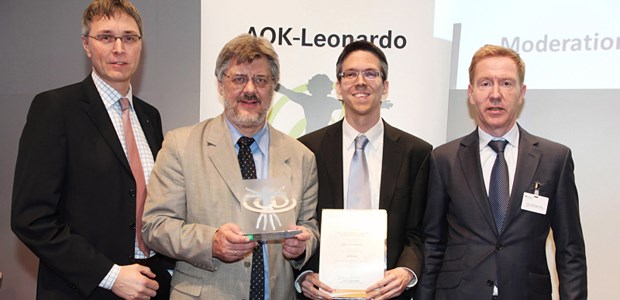 Jürgen Graalmann, Dr. Matthias Book, Lothar Schoepe, Professor Wolf-Dieter Lukas (v.l.) bei der Verleihung des Preises zur digitalen Prävention "Leonardo". In diesem Jahr ging es um die Förderung des betrieblichen Gesundheitsmanagements.