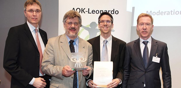 Jürgen Graalmann, Dr. Matthias Book, Lothar Schoepe, Professor Wolf-Dieter Lukas (v.l.) bei der Verleihung des Preises zur digitalen Prävention &quot;Leonardo&quot;. In diesem Jahr ging es um die Förderung des betrieblichen Gesundheitsmanagements.