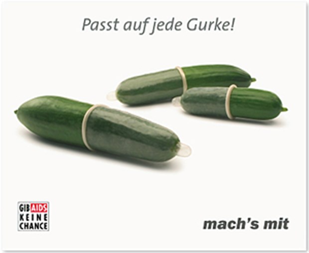 "Tina, wat kosten denn die Kondome?" Kampagne 2006: Aufforderung zum Gebrauch von Kondomen.