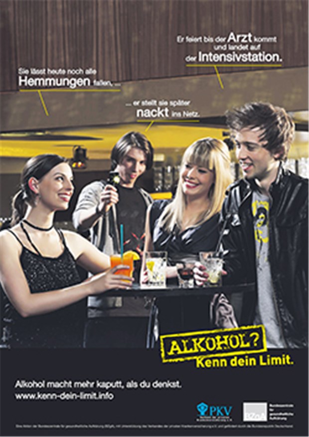 Whisky, Wodka, Bier: Noch immer kennen viele Jugendliche ihr Limit nicht Kenn Dein Limit! Anti-Alkohol-Kampagne von BZgA und PKV will sensibilisieren.