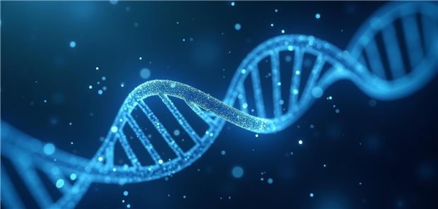 3D-Bild eines leuchtend-blauen DNA-Strangs