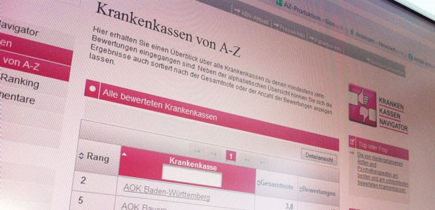 Note 3 für die TK, Fünfer für Barmer Krankenkassen von A - Z: Der Kassen-Navigator der KBV bietet den Ärzte die Möglichkeit, rund 145 Krankenkassen zu bewerten.