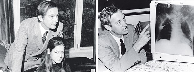 Christiaan oder Marius, das ist hier die Frage Links Christiaan Barnard mit seiner damals 19-jährigen Ehefrau Barbara 1970 in London. Rechts das Bild, das jahrzehntelang mit falscher Zuordnung verbreitet wurde. Es zeigt nicht Christiaan, sondern offenbar seinen Bruder Marius. Auch er war Arzt.
