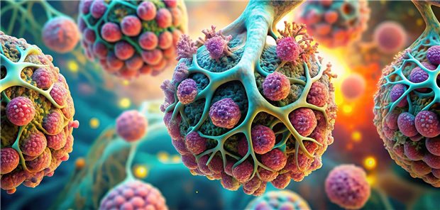 NSCLC in Deutschland: Wer wann wie schwer erkrankt Lungenkrebs in der mikroskopischen Ansicht – zumindest stellt sich so die KI erkranktes Lungengewebe vor.